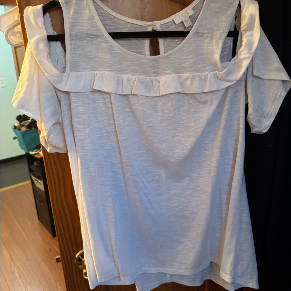 Charming Charlie Cream Ruffled Cold Shoulder Blouse